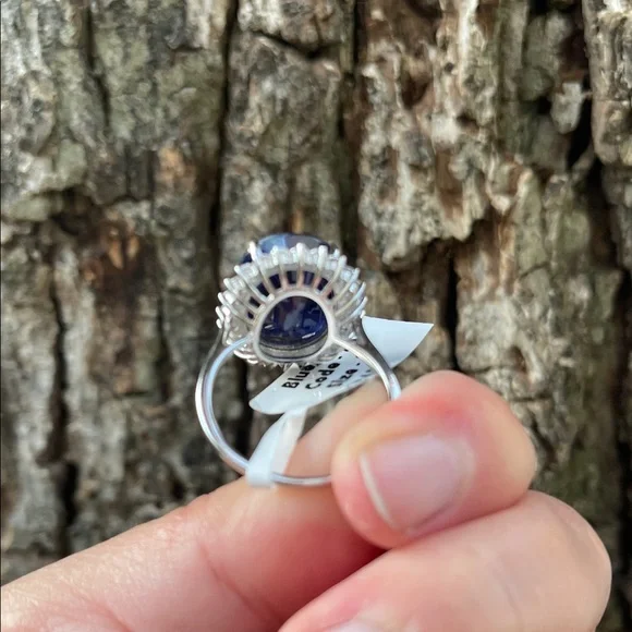 NWT Natural Sapphire 16X13mm CZ accents Statement Ring S10 Unheated/ Untreated - Picture 5 of 14